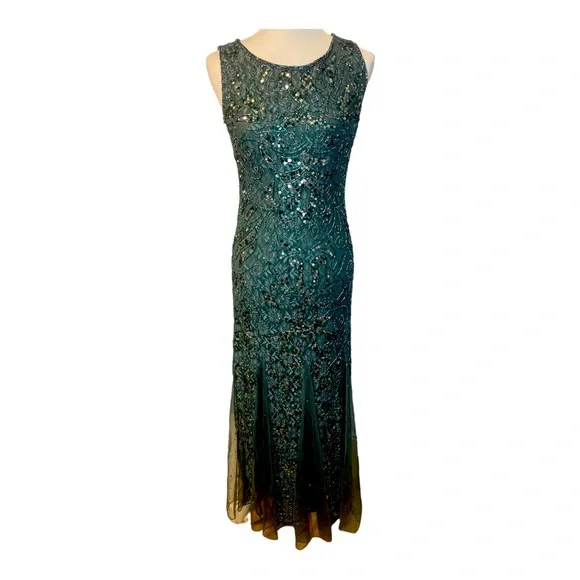 green emerald velvet dress Pisarro Nights Navy Beaded Long Sleeve Short Formal Dress 6p